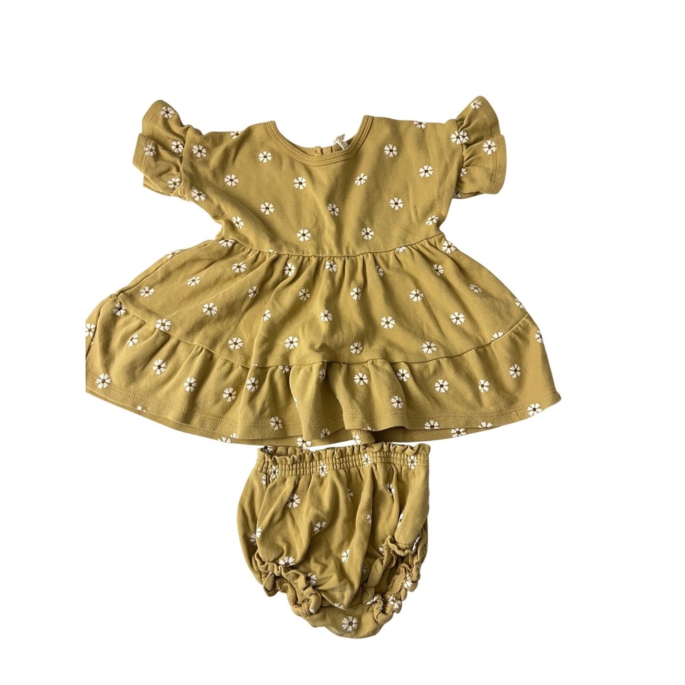 Q Quincy Mae Floral Top Tunic Bloomers Set Baby 12-18M Daisy Organic Cotton